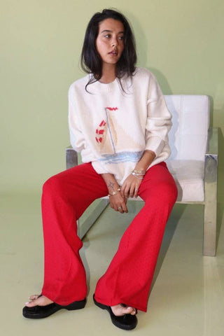 Sailboat Knit Fuzzy Sweater