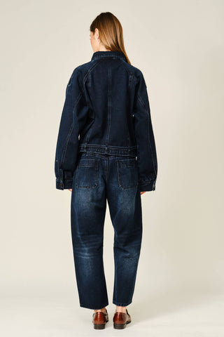 Dark Wash Utility Barrel Jeans | Articulated Knee Streetwear Denim