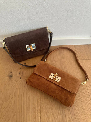 VICKY | Handmade Italian Suede Crossbody Bag & Clutch with Bamboo Clasp