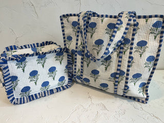 Seaside Quilted Tote: Handcrafted Block Print Travel Bag