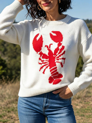 Marine lobster jacquard knit sweater fall winter pullover