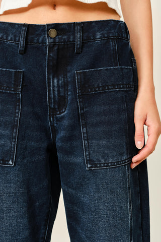 Dark Wash Utility Barrel Jeans | Articulated Knee Streetwear Denim
