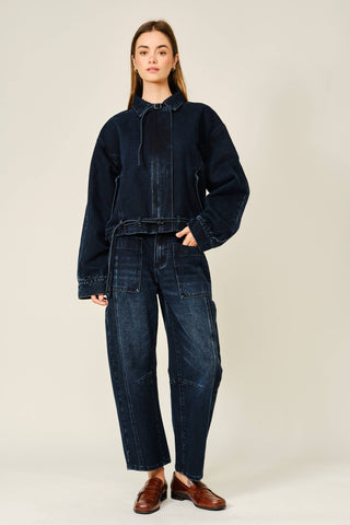 Dark Wash Utility Barrel Jeans | Articulated Knee Streetwear Denim