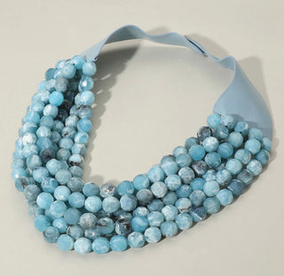 Coastal Statement Necklace | Chunky Acrylic Beads & Layered Faux Leather