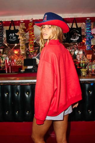 Heritage Reversible USA Flag Mock Neck Oversized Sweatshirt