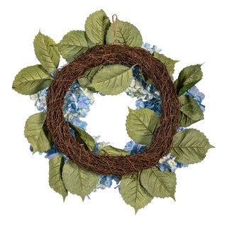 Coastal Blue & White Artificial Hydrangea Wreath - Realistic Front Door Decor