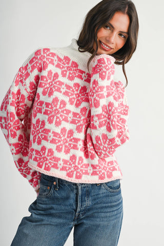 Floral Fair Isle Oversized Mock Neck Sweater