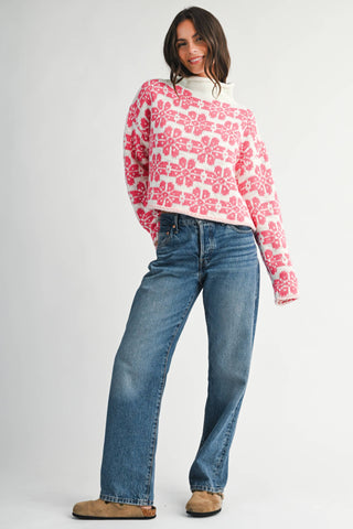 Floral Fair Isle Oversized Mock Neck Sweater