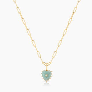Isabel Amazonite Heart Necklace: 14k Gold Plated Elongated Chain By Thatch Jewelry
