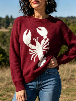 Marine lobster jacquard knit sweater fall winter pullover