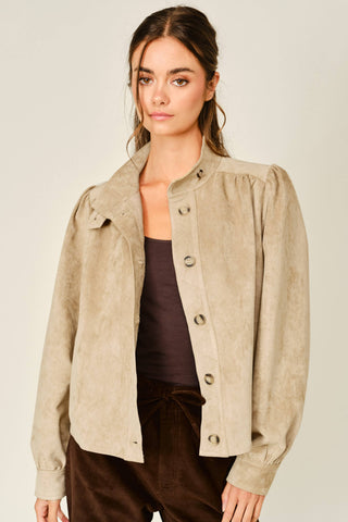 Elena Vintage Stretch Suede Turtleneck Jacket