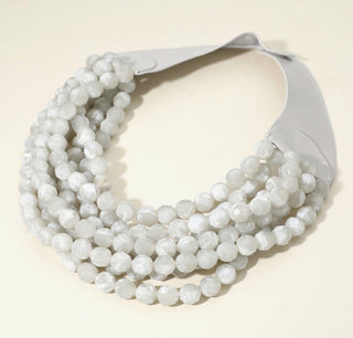 Coastal Statement Necklace | Chunky Acrylic Beads & Layered Faux Leather