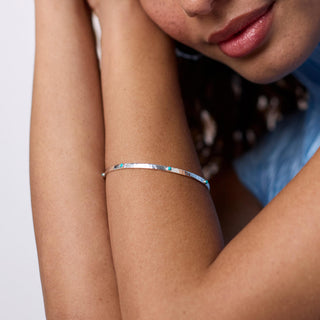 Julie Vos Crescent Stone Bangle, Turquoise Blue, on model