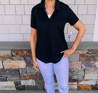 Lulu B Women’s Short Sleeve UPF 50+ Collared Top - Wrinkle-Resistant Travel Shirt