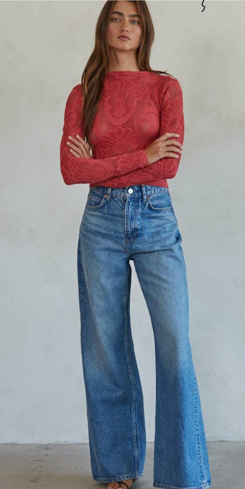 Knit Seamless Jacquard Mock Neck Long Sleeve Top
