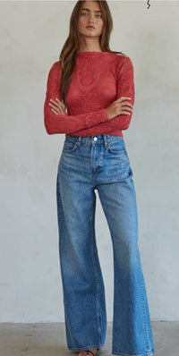 Knit Seamless Jacquard Mock Neck Long Sleeve Top