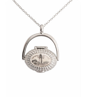 Nantucket Lightship Basket Pendant Necklace with Scrimshaw & Lucky Penny