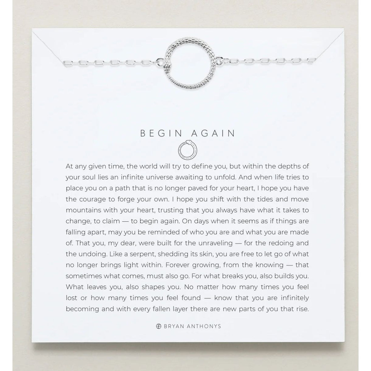 Begin Again Silver Necklace shown 

Length: 16" Adjustable, 2" Built-in Extender
Diameter: 14 mm