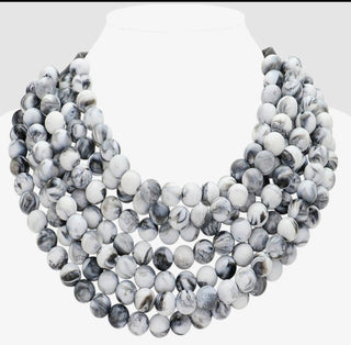 Coastal Statement Necklace | Chunky Acrylic Beads & Layered Faux Leather