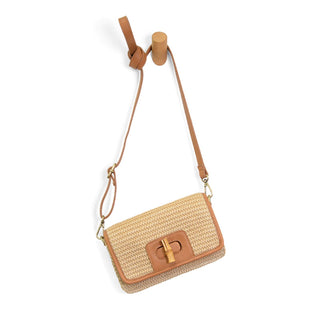 Bonnie Mini Natural Straw Crossbody Bag with Bamboo Turnlock