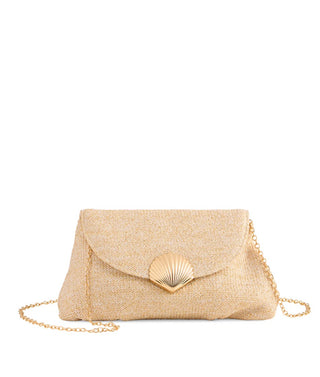 Kaia Coastal Woven Clutch with Gold Seashell Clasp