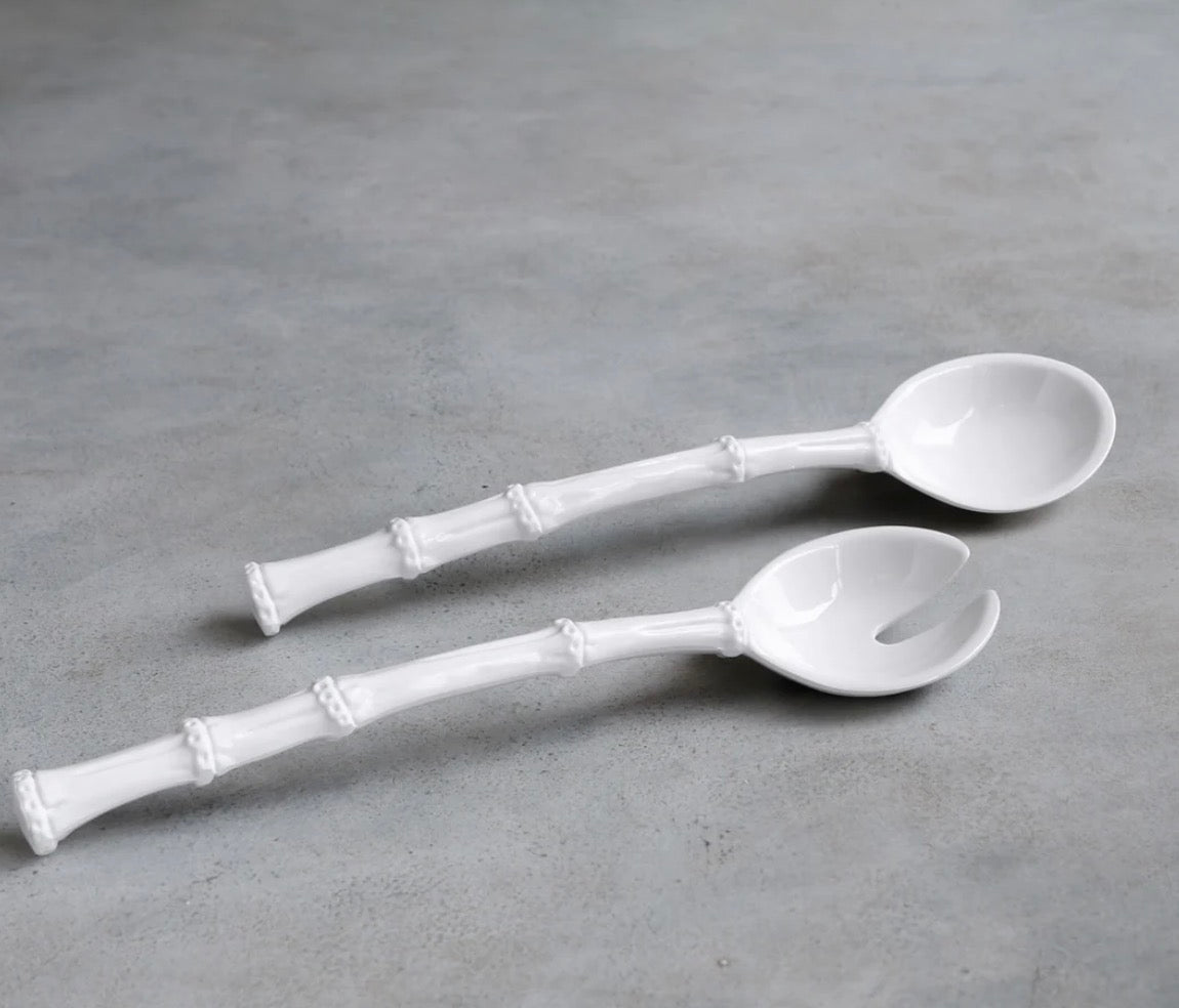 Beatriz Ball VIDA Luxury White Bamboo Melamine Salad Servers - 12.5"