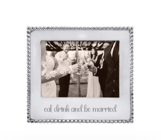 Mariposa Beaded 5x7 Silver Picture Frame – "Eat, Drink & Be Married" Wedding Gift