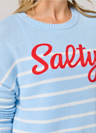 "Salty" Striped Coastal Pullover – Relaxed Fit Nautical Sweater