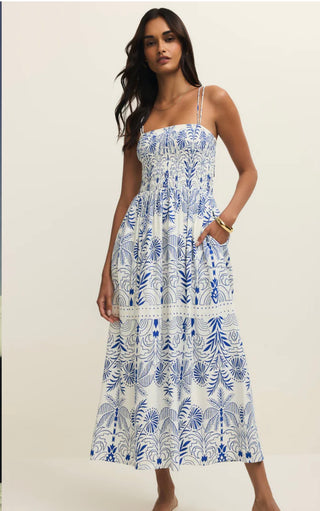 Nadine Airy Palm Smocked Maxi Dress by Z Supply – Flowy Resort Wear with Pockets