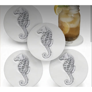 White seahorse absorbent coasters. Made in USA 
