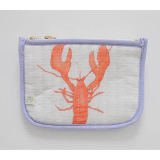 Red lobster shown on light background with purple pipping on edges 