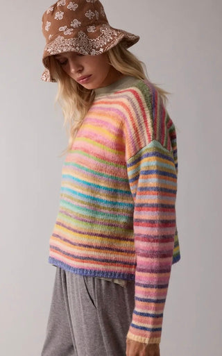 Pastel Rainbow Stripe Relaxed Knit Sweater