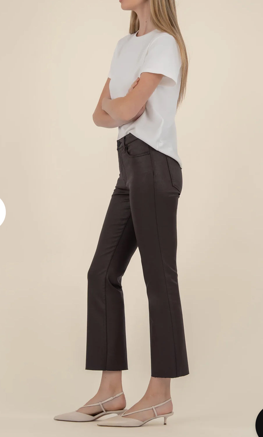 Kut From The Kloth Kelsey Coated High Rise Ankle Flare In Chocolate