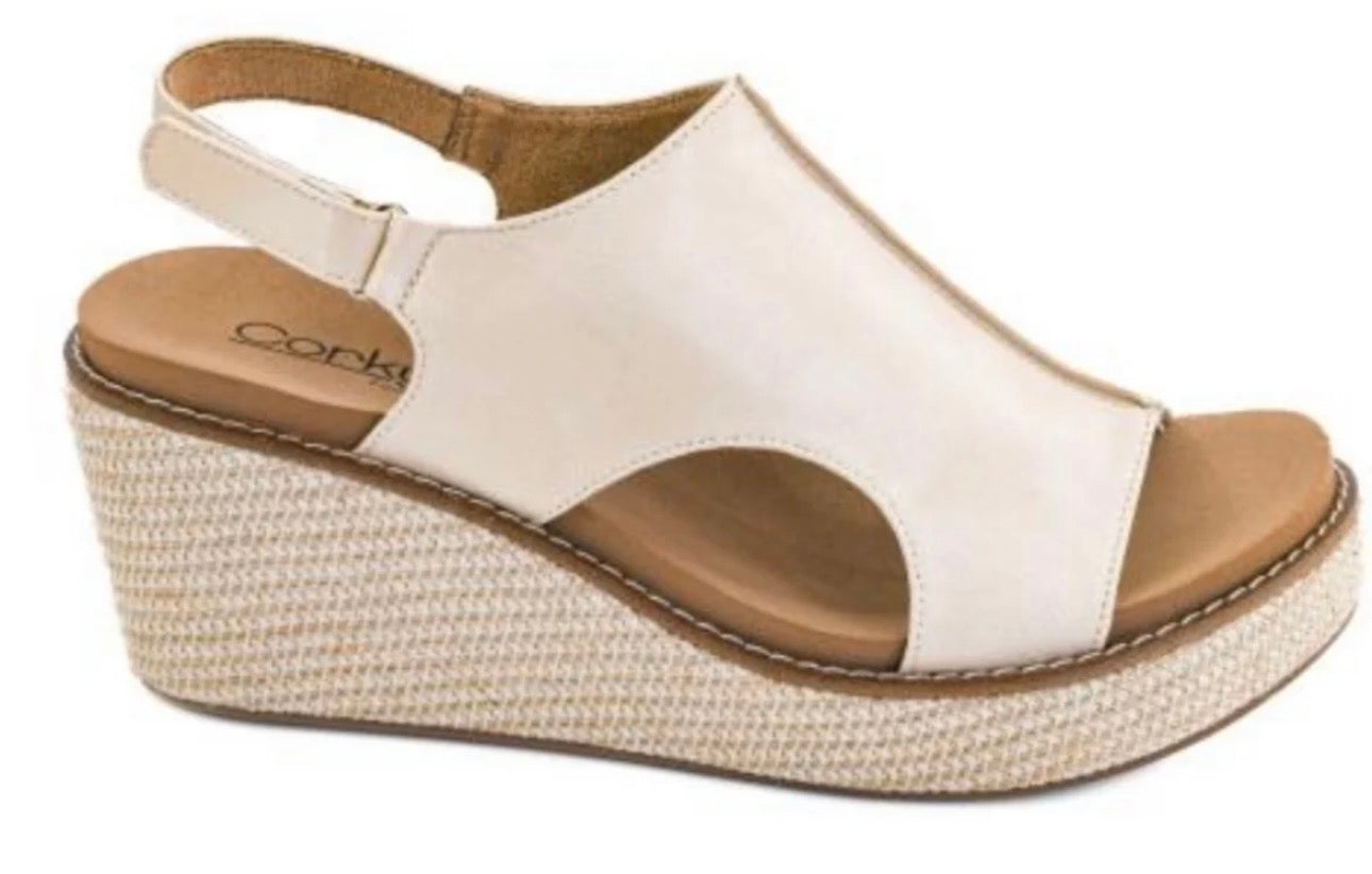 Corky’s Carley Ecru Faux Leather Wedge Sandal – Comfortable Cork Platform