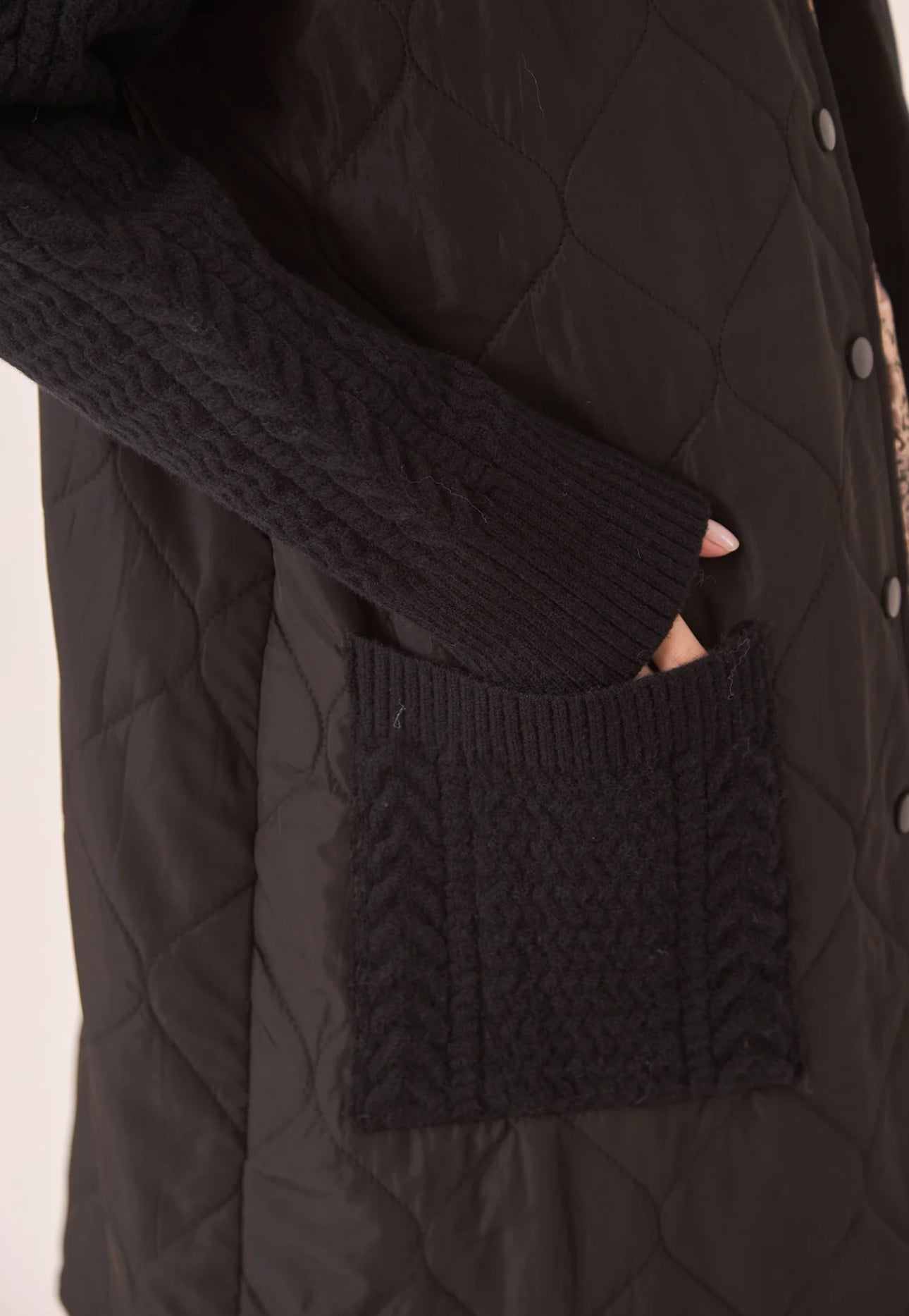 Quilted Combination Coat - Black