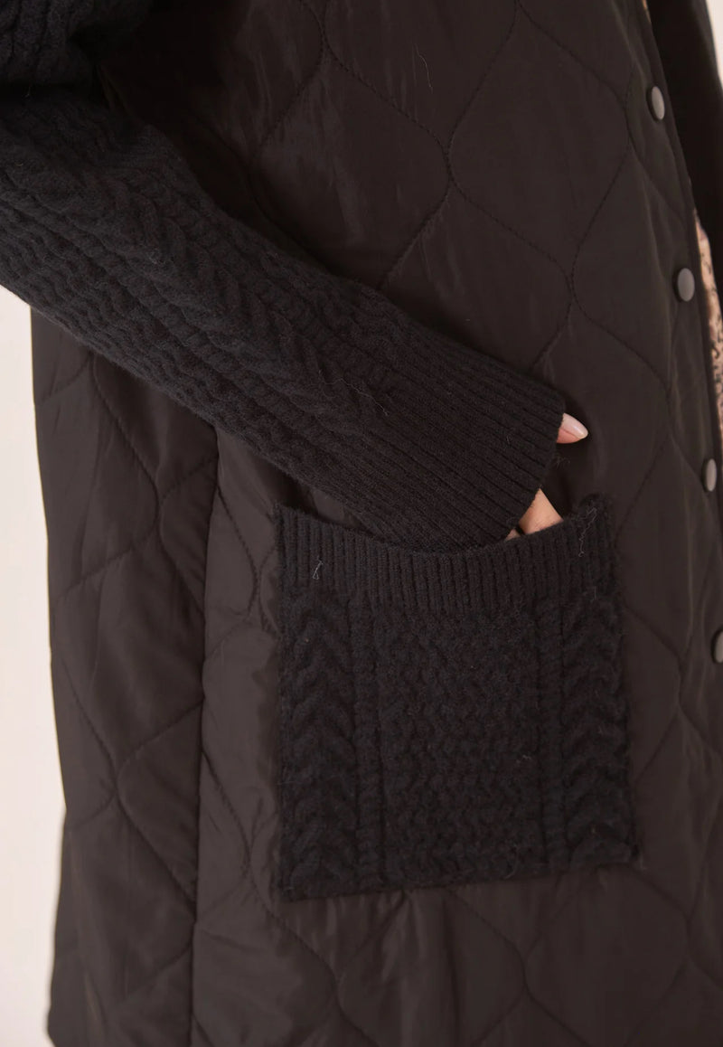 Quilted Combination Coat - Black