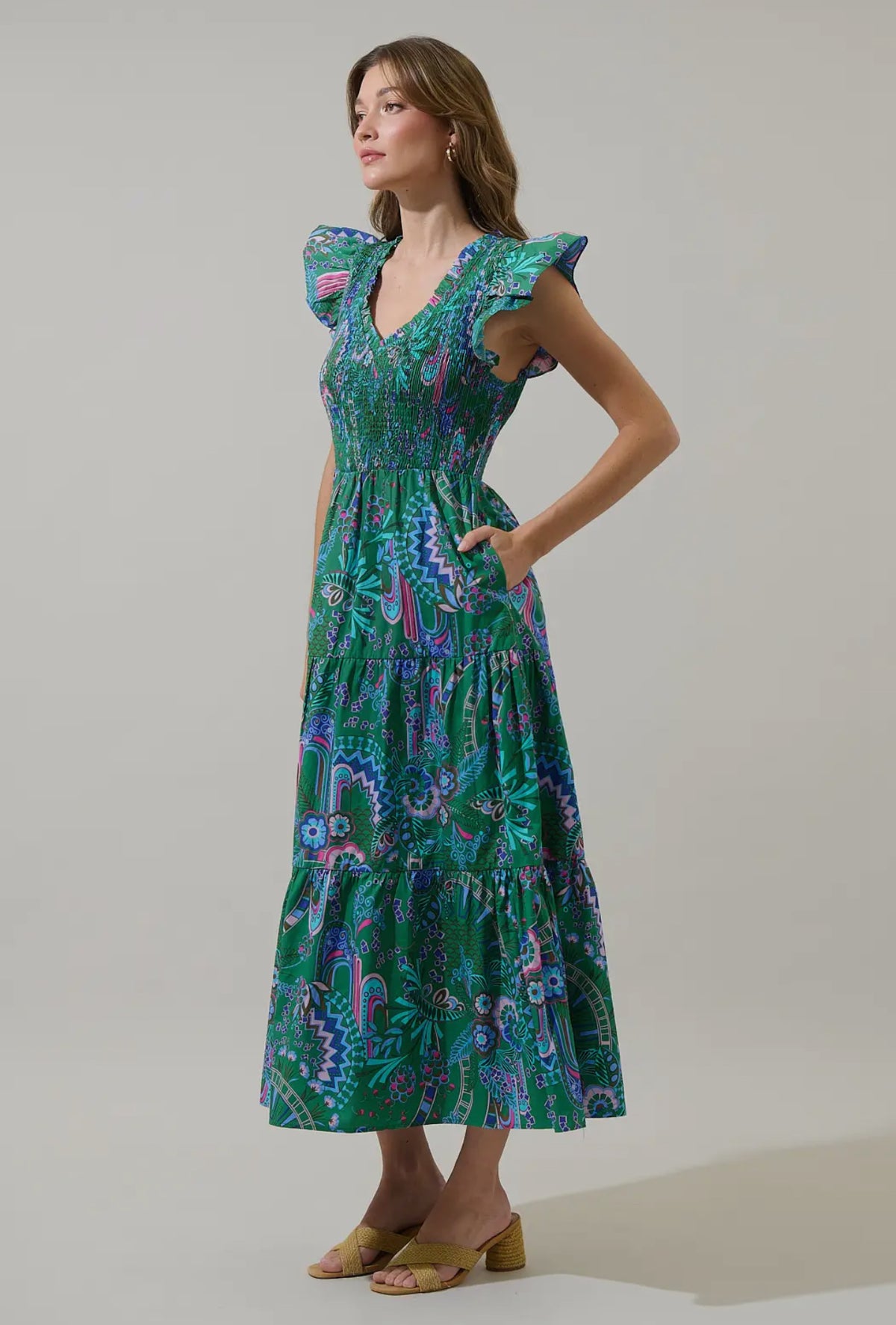 Vespa Floral Sunfire Tiered Midi Dress