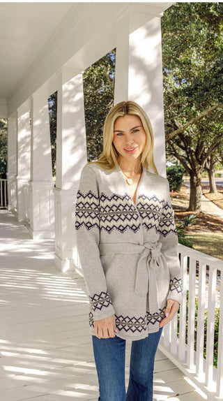 Sail To Sable Grey Fair Isle Wrap Sweater