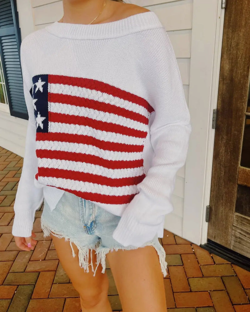USA Flag Round Neck Sweater