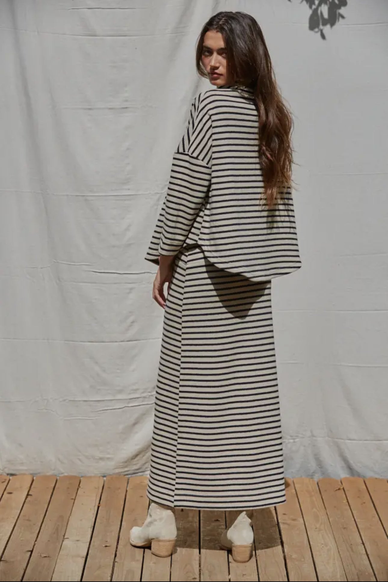Knit long Sleeve Stripe Pull Over Turtleneck