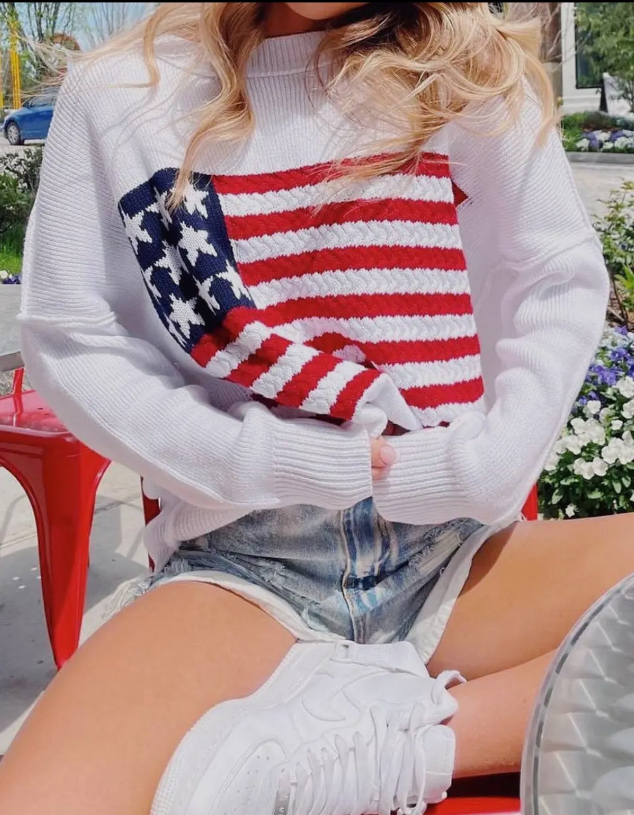 USA Flag Round Neck Sweater