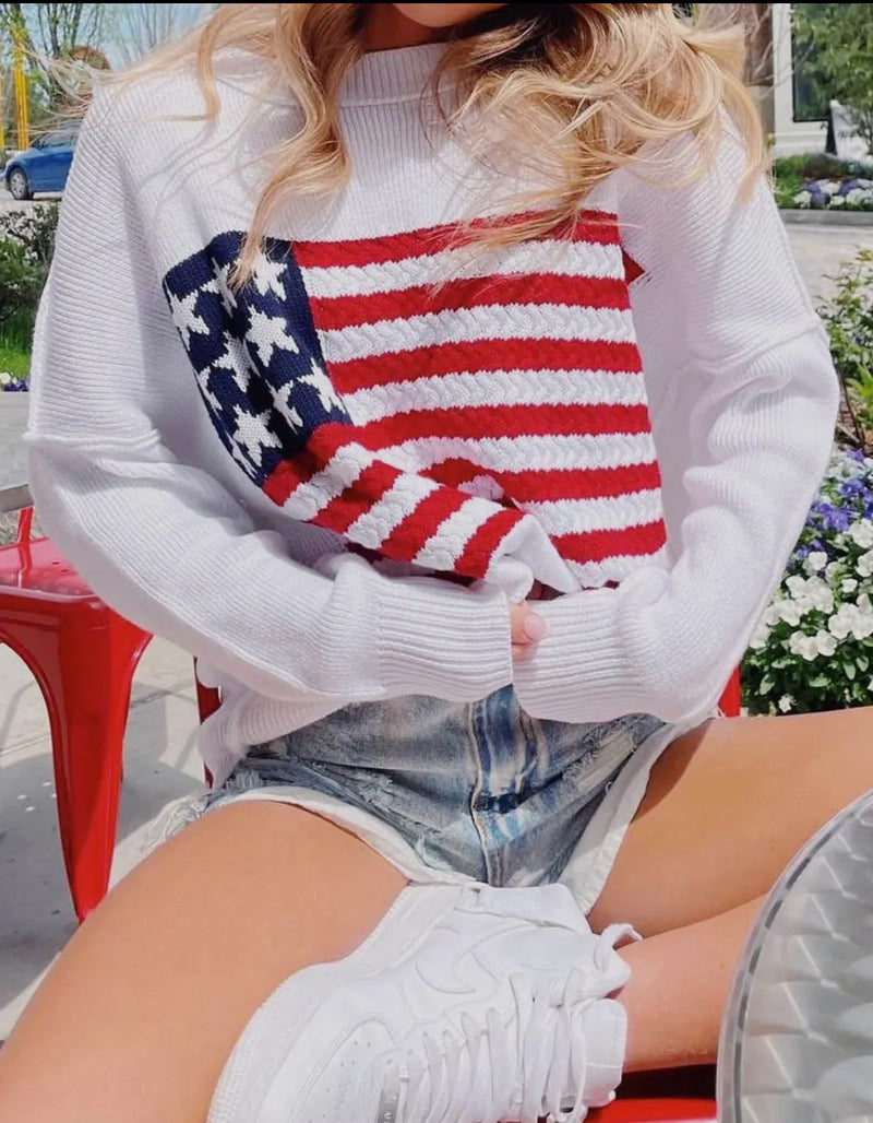 USA Flag Round Neck Sweater