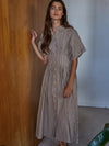 Elastic gathered waist, short sleeve brown and white gingham checked 