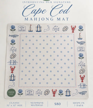 Coastal Cape Cod Mahjong Mat – Professional 32" Game Surface with Luxury Velvet Bag