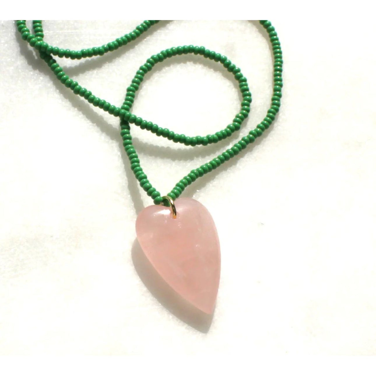 Pink and green heart necklace water friendly. Made in USA 