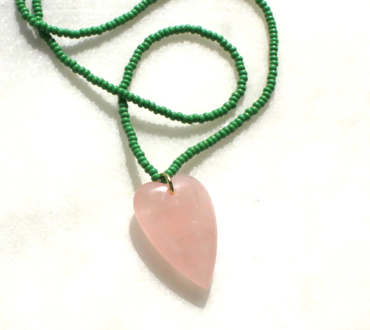 Pink and green heart necklace water friendly. Made in USA 