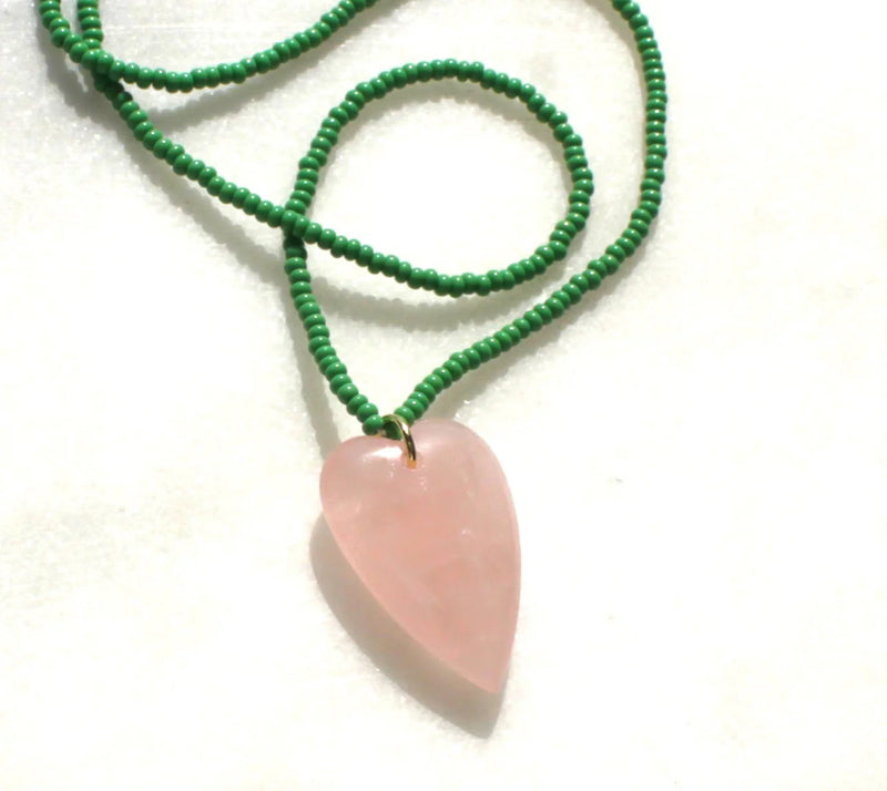Pink and green heart necklace water friendly. Made in USA 