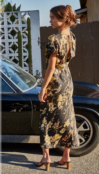 PRINT PLUNGED LACE DETAILED V-NECK MAXI