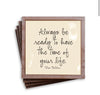 Always Be Ready Copper & Glass Coasters, Set of 4