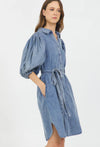 STELLAH DENIM PUFF SLEEVE BUTTON DOWN SHIRT DRESS